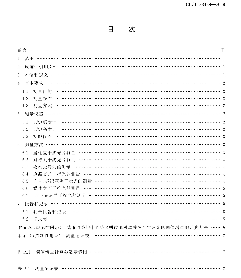 《室外照明干扰光测量规范》（GB/T38439—2019）