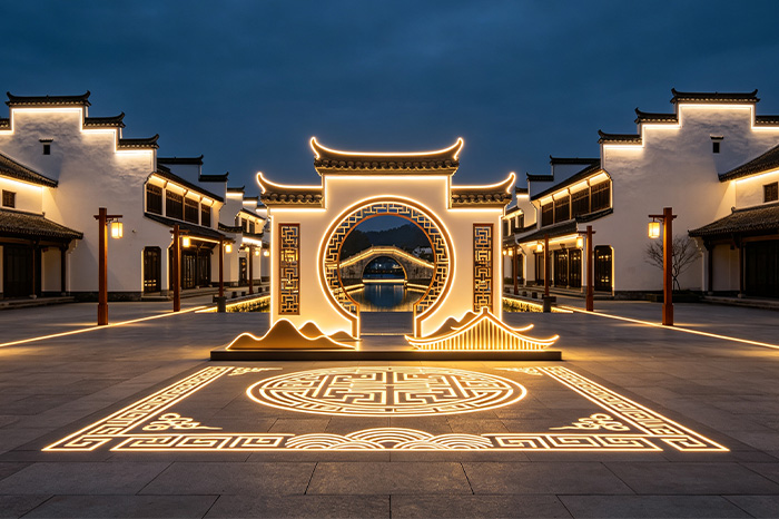 摒弃同质化灯光，景区灯光亮化结合徽派古建文化打造特色夜景