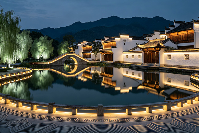 摒弃同质化灯光，景区灯光亮化结合徽派古建文化打造特色夜景