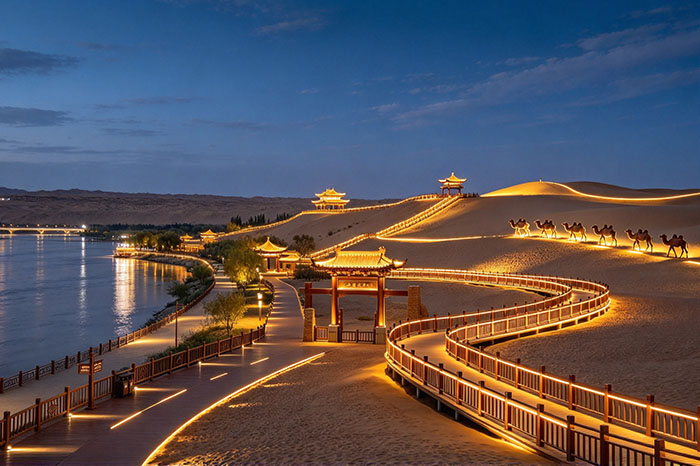 宁夏沙坡头夜景没特色？景区灯光亮化依托黄河文化，打造沙漠夜游IP