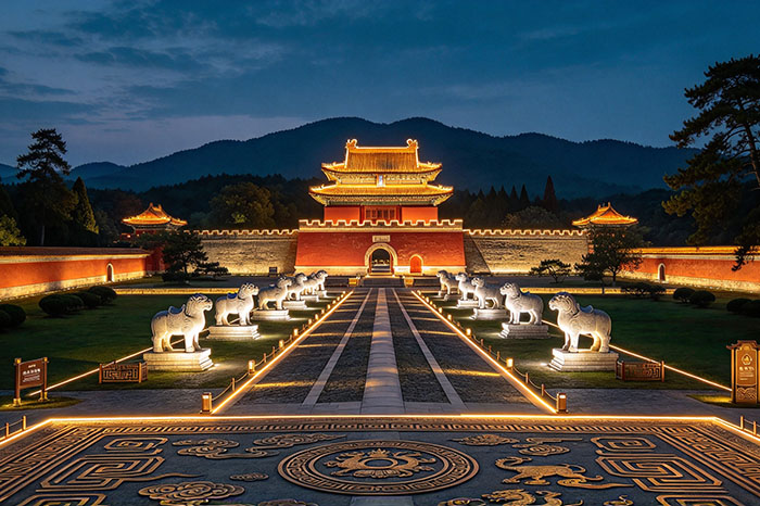 湖北明显陵夜间无看点，景区灯光亮化结合明陵礼制激活古陵夜游