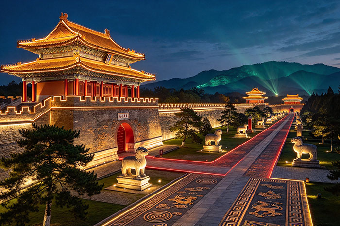 湖北明显陵夜间无看点，景区灯光亮化结合明陵礼制激活古陵夜游